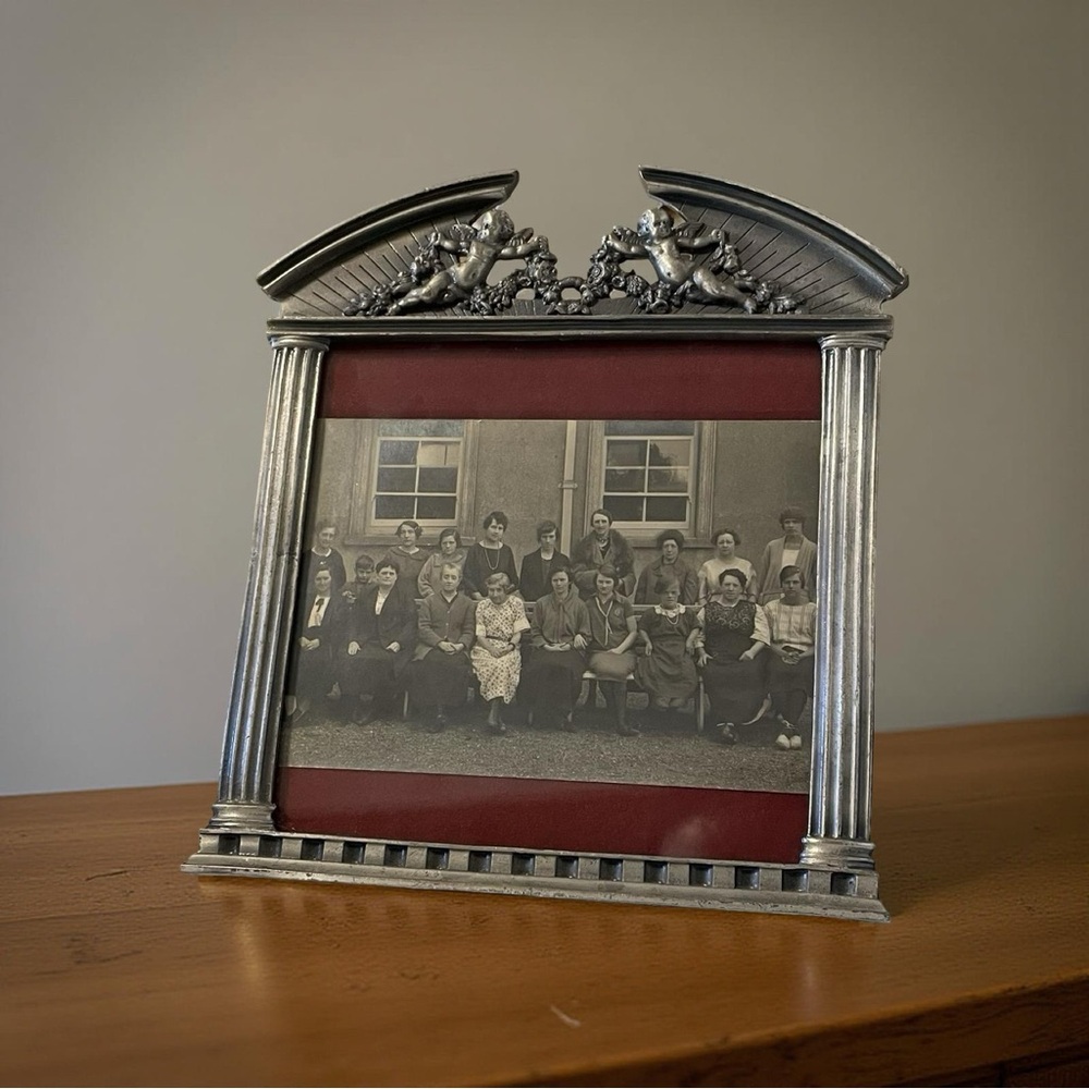 Vintage Ornate Metal Picture Frame with Antique Group Photo